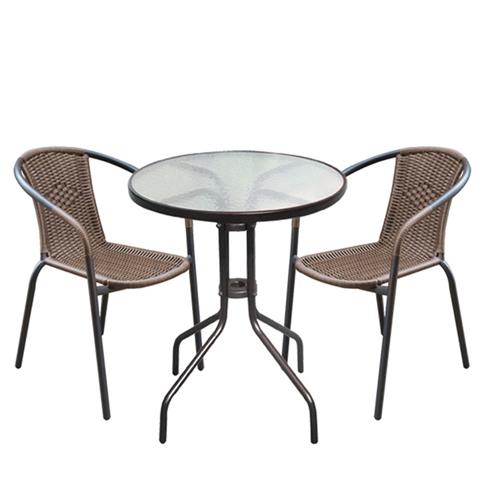 BALENO Set Κήπου - Βεράντας: Τραπέζι + 2 Πολυθρόνες Μέταλλο Καφέ - Wicker Brown