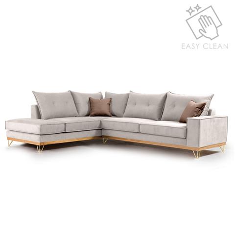 Γωνιακός καναπές δεξιά γωνία Luxury II pakoworld ύφασμα cream-mocha 290x235x90εκ