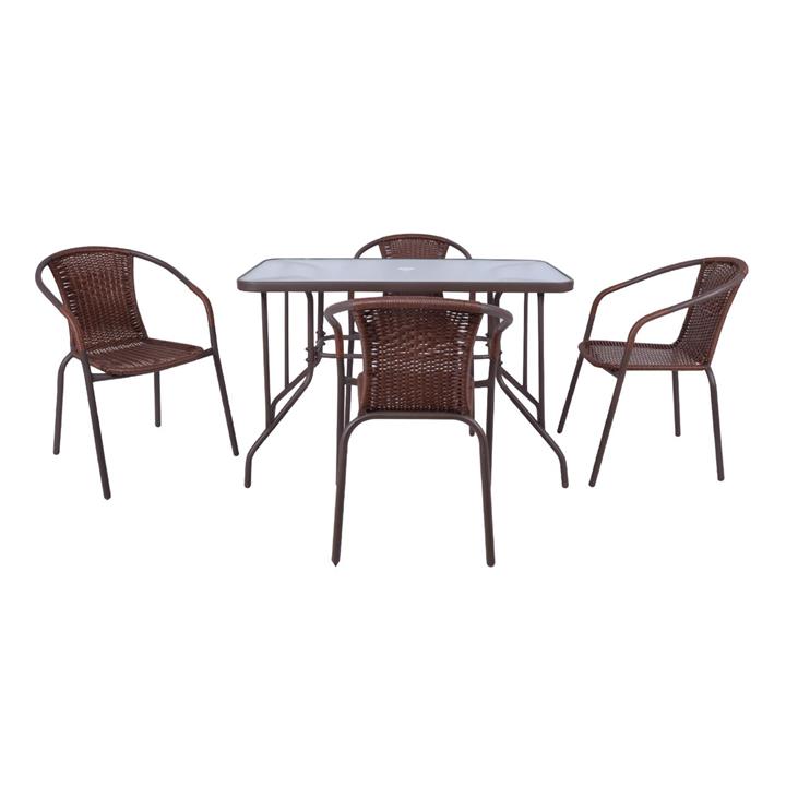 BALENO Set Τραπεζαρία Κήπου: Τραπέζι + 4 Πολυθρόνες Μέταλλο Καφέ - Wicker Brown