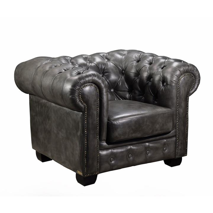 CHESTERFIELD Birmingham Πολυθρόνα Σαλονιού Καθιστικού, Δέρμα Antique Grey