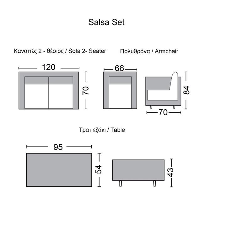 SALSA Set Σαλόνι Κήπου Μέταλλο Μαύρο, Wicker Φυσικό: Τραπέζι + Καναπέ 2Θέσιο + 2 Πολυθρόνες