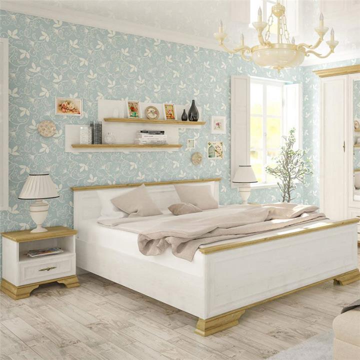 Double Bed Jaden pakoworld color golden oak-white antique 160x200cm