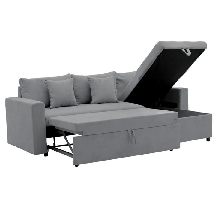 Corner sofa-bed reversible Lilian pakoworld fabric grey 225x148x81cm