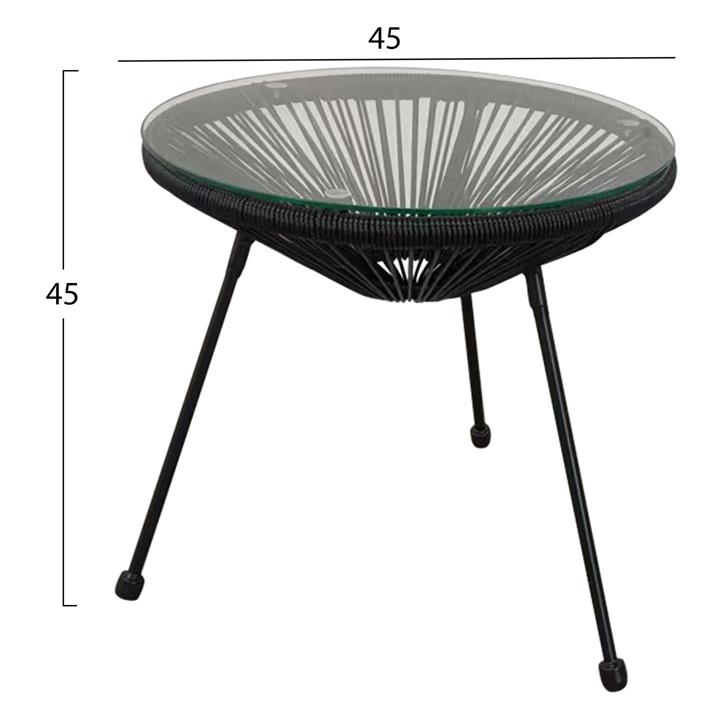 SIDE TABLE ALLEGRA PROFESSIONAL BLACK METAL AND BLACK RATTAN Φ45x45Hcm.HM5874.01