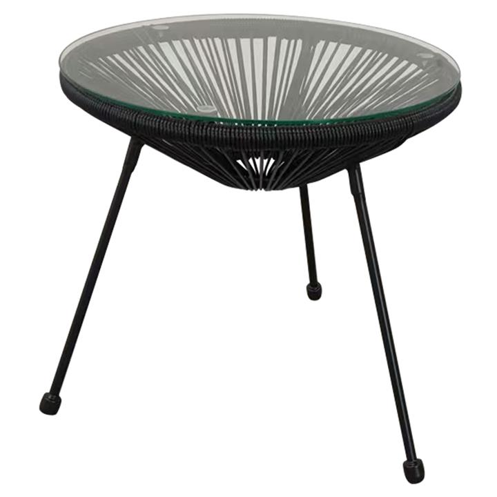 SIDE TABLE ALLEGRA PROFESSIONAL BLACK METAL AND BLACK RATTAN Φ45x45Hcm.HM5874.01