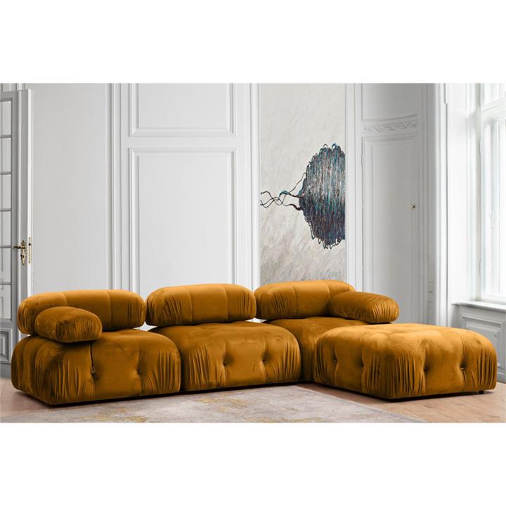 Polymorphic sofa Divine 2 with mustard color velvetish 288/190x75cm