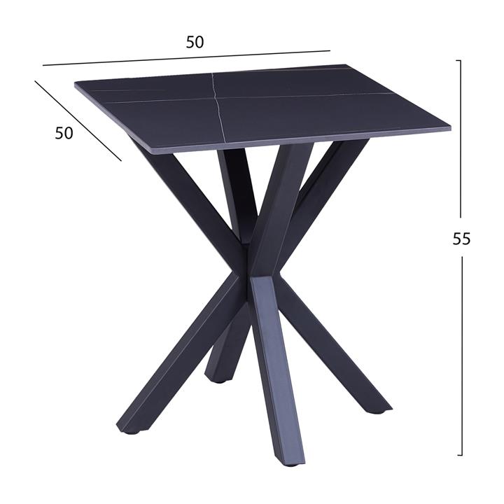 SIDE TABLE HM9471.04 BLACK MARBLE SINTERED STONE TOP-BLACK METAL BASE 50x50x55Hcm.