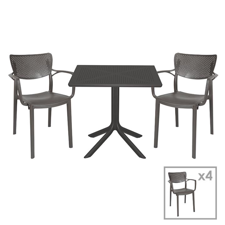 Garden dining set Groovy-Frontline pakoworld set 5pieces PP dark grey 80x80x74,5cm