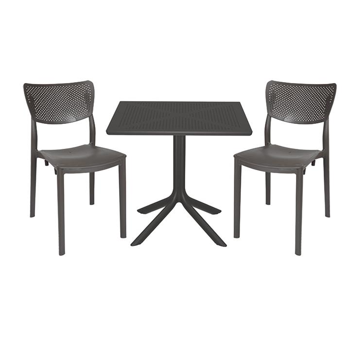 Garden dining set Groovy-Ignite pakoworld set 3pieces PP dark grey 80x80x74,5cm