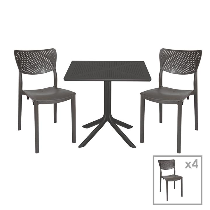 Garden dining set Groovy-Ignite pakoworld set 5pieces PP dark grey 80x80x74,5cm