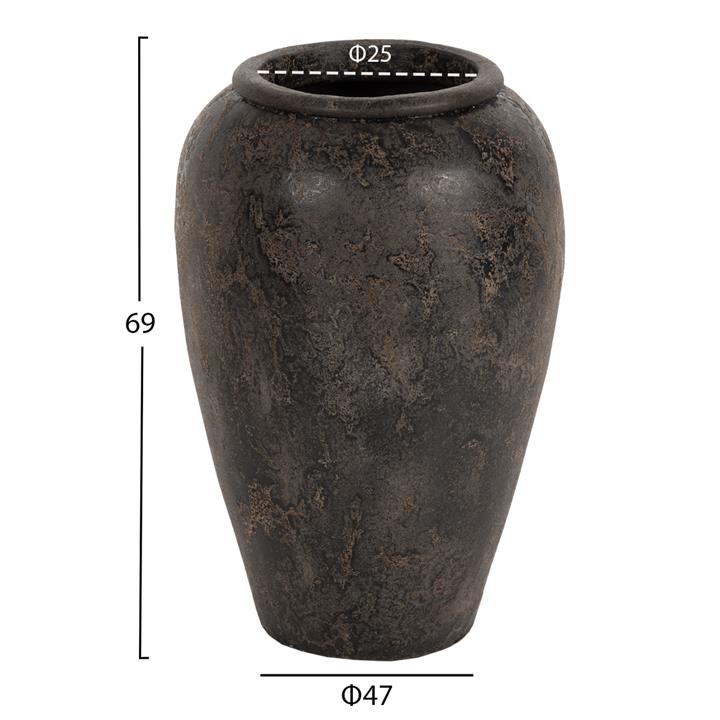 DECORATIVE FLOOR VASE ΗΜ7933 TERRACOTA IN BLACK COLORING Φ47x69Hcm.