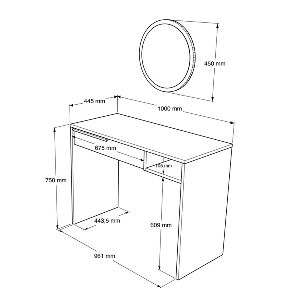 Dressing table with mirror Dorjie pakoworld melamine white-dark grey  100x44.5x75cm