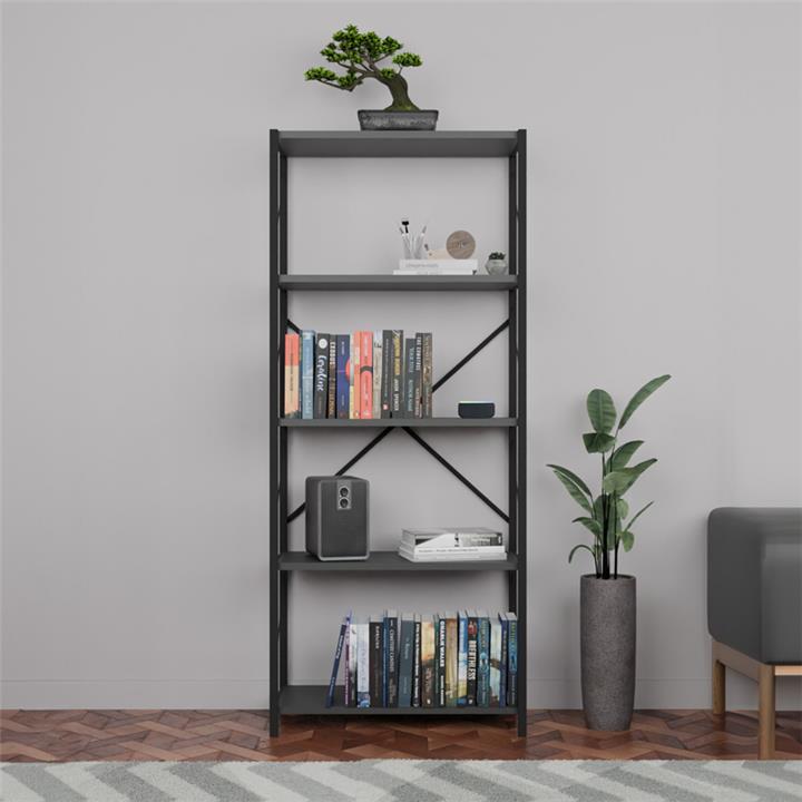 Bookcase Draizy pakoworld anthracite-black melamine 60x30x150cm