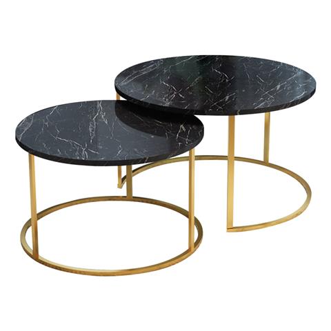 Coffee tables Solme pakoworld set 2pcs black marble melamine-gold metal