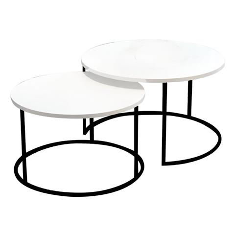 Coffee tables Solme pakoworld set 2pcs white melamine-black metal