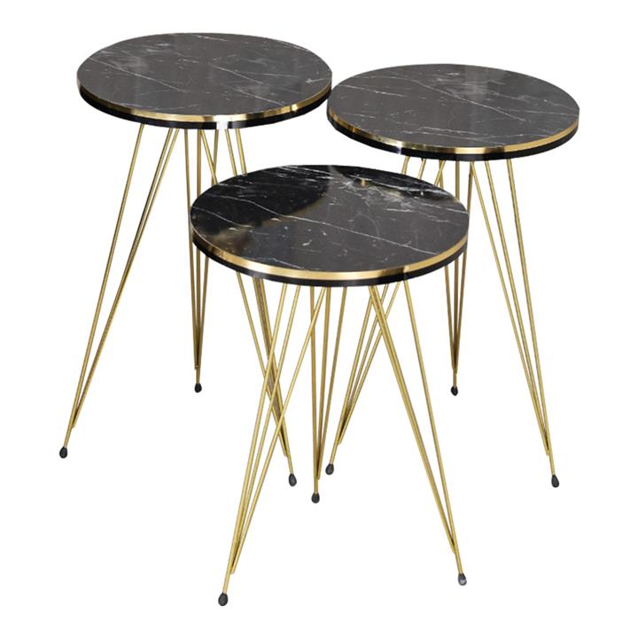 Side tables Wakmi pakoworld 3 pieces set black marble melamine-gold metal