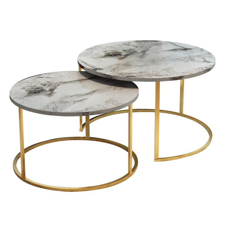 Coffee tables Solme pakoworld set 2pcs white marble melamine-gold metal