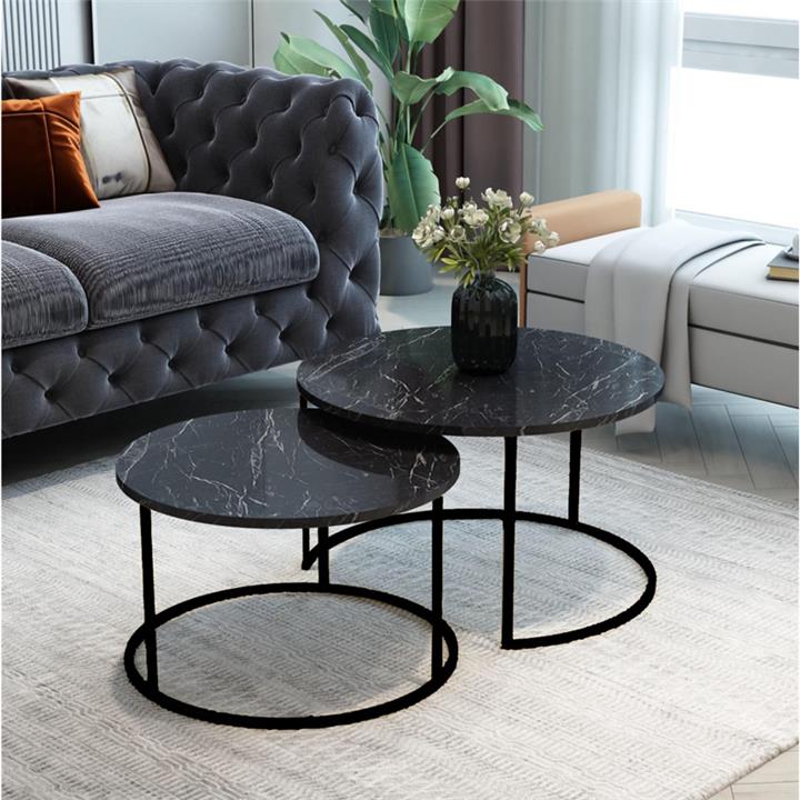 Coffee tables Solme pakoworld set 2pcs marble black melamine-black metal