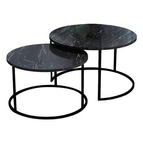 Coffee tables Solme pakoworld set 2pcs marble black melamine-black metal