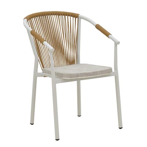 Armchair Convince pakoworld stackable rattan beige-aluminium white 56x63x82cm