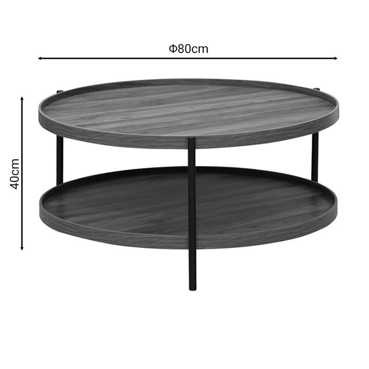 Coffee table Portogie pakoworld mdf walnut - metal black D80x40cm