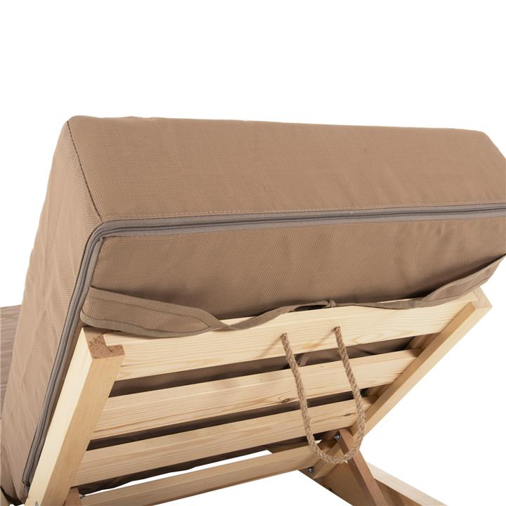 BEACH LOUNGER LOW IKARIA HM10623.04 PINE WOOD IN NATURAL COLOR-MOCHA TEXTILENE-CUSHION 20cm THICK