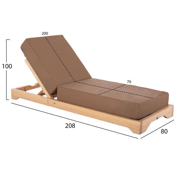 BEACH LOUNGER LOW IKARIA HM10623.04 PINE WOOD IN NATURAL COLOR-MOCHA TEXTILENE-CUSHION 20cm THICK