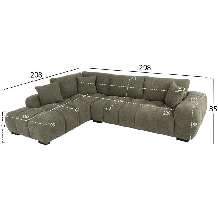 CORNER SOFA (LEFT) COVEN HM3266.04L GREEN FABRIC 298x102-208x85Hcm.