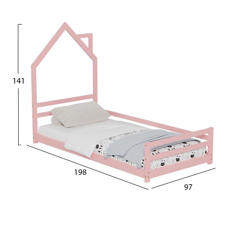 ΚΡΕΒΑΤΙ ΠΑΙΔΙΚΟ HOUSER HM676.06 τ.MONTESSORI ΞΥΛΟ ΠΕΥΚΟ ΡΟΖ- 190x90εκ