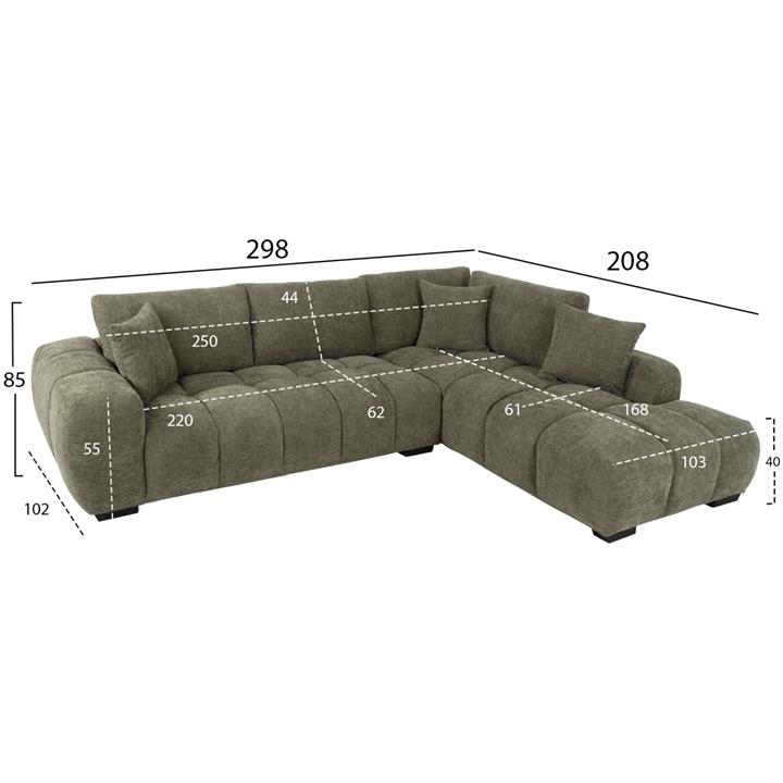 CORNER SOFA (RIGHT) COVEN HM3266.04R GREEN FABRIC 298x102-208x85Hcm.