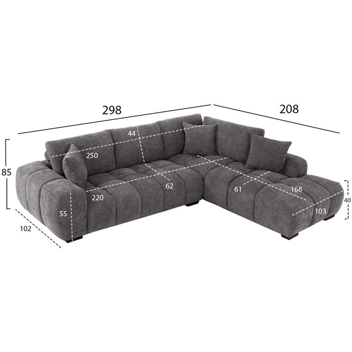 CORNER SOFA (RIGHT) COVEN HM3266.03R DARK GREY FABRIC 298x102-208x85Hcm.