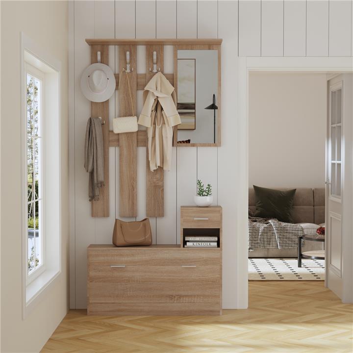 ENTRYWAY SET WITH MIRROR GORN HM2473.01 MELAMINE IN SONAMA 90x24x190Hcm.