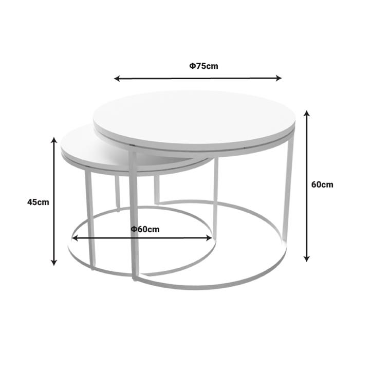 Solme pakoworld coffee table set of 2 metal and melamine in white shade 60x75x45cm