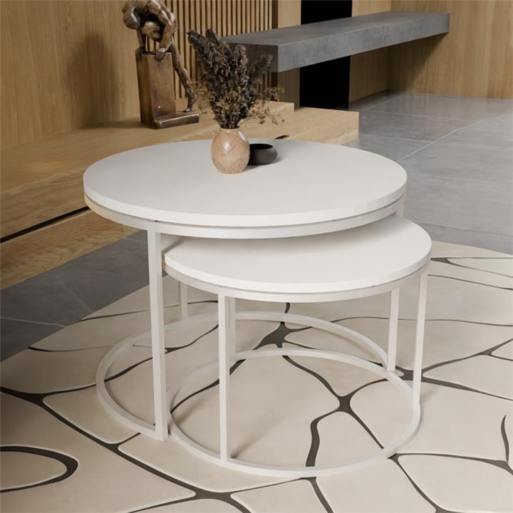 Solme pakoworld coffee table set of 2 metal and melamine in white shade 60x75x45cm