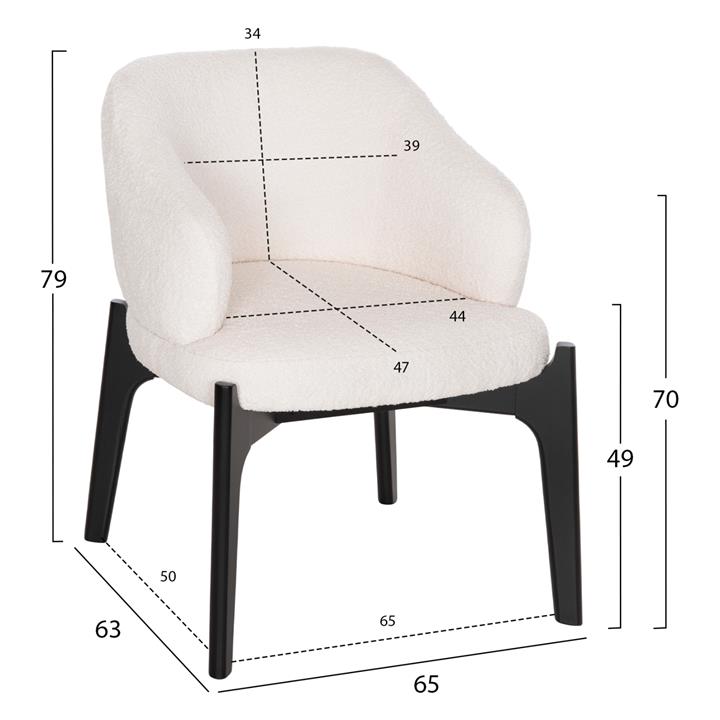 DINING CHAIR ABAI HM9971.02 RUBBERWOOD IN BLACK COLOR-BOUCLE FABRIC IN ECRU 65x63x79Hcm.