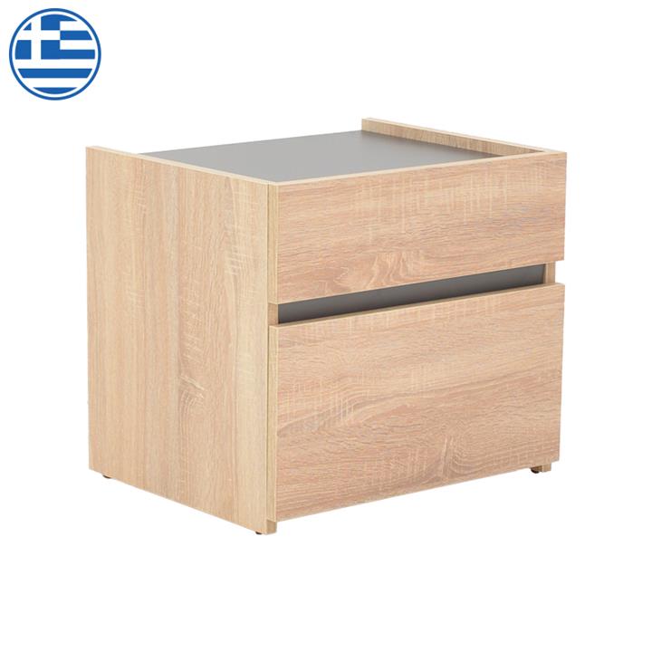 Κομοδίνο Comcie pakoworld σε φυσικό με γκρι απόχρωση 50x42x45.5εκ