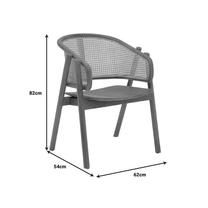 Πολυθρόνα Anlene pakoworld σκελετός teak ξύλο σε καρυδί απόχρωση με rattan σε μπεζ απόχρωση 62x54x82εκ