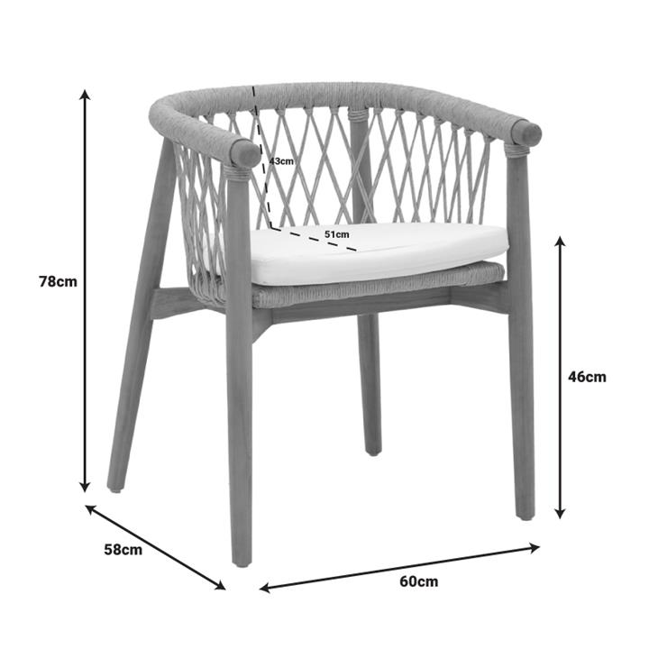 Armchair Abby pakoworld teak wood skeleton in natural shade and cream cushion 60x58x78cm