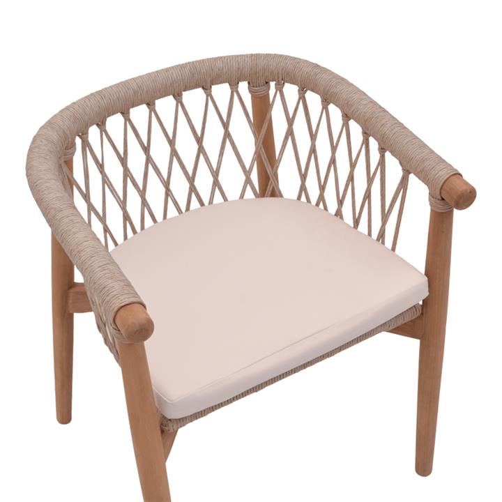 Armchair Abby pakoworld teak wood skeleton in natural shade and cream cushion 60x58x78cm