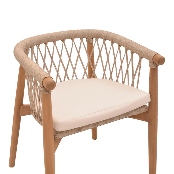 Armchair Abby pakoworld teak wood skeleton in natural shade and cream cushion 60x58x78cm