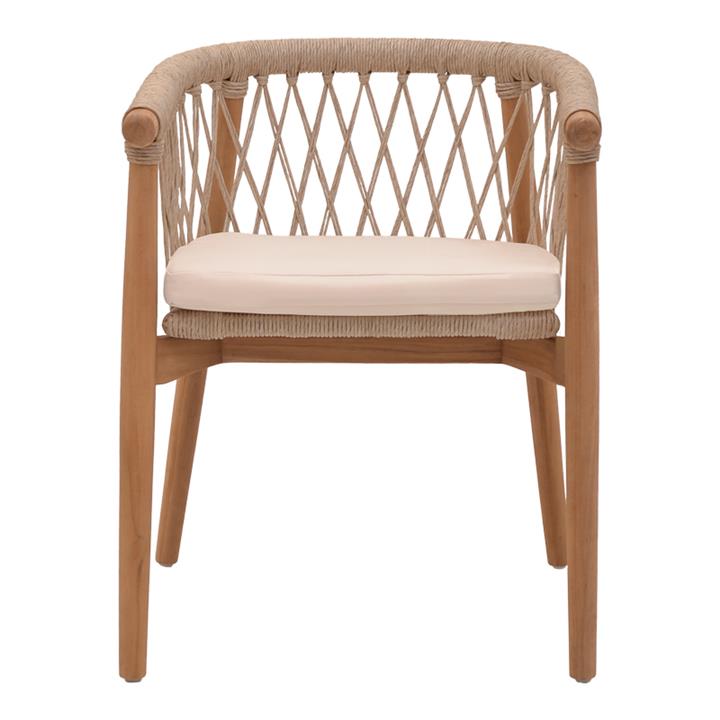 Armchair Abby pakoworld teak wood skeleton in natural shade and cream cushion 60x58x78cm