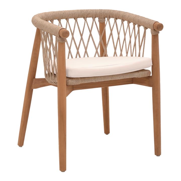 Armchair Abby pakoworld teak wood skeleton in natural shade and cream cushion 60x58x78cm