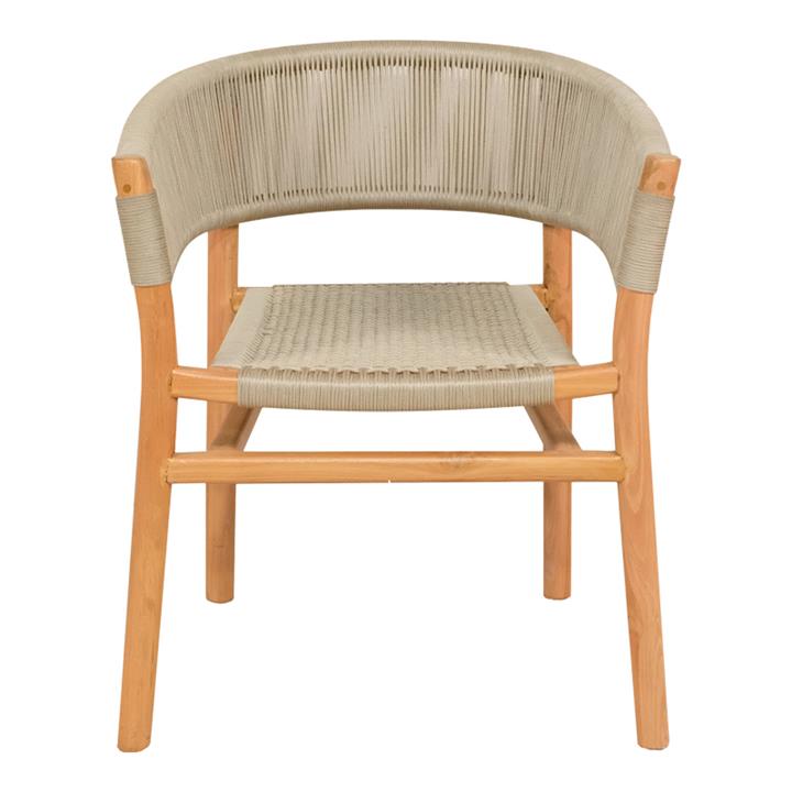 Kajone armchair pakoworld teak wood skeleton in natural shade and cream rope 62x55x75cm