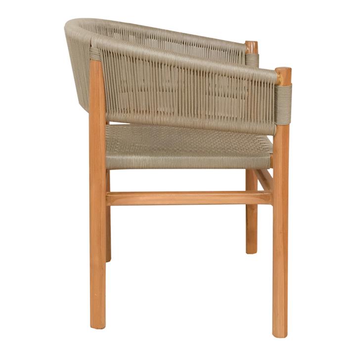 Kajone armchair pakoworld teak wood skeleton in natural shade and cream rope 62x55x75cm