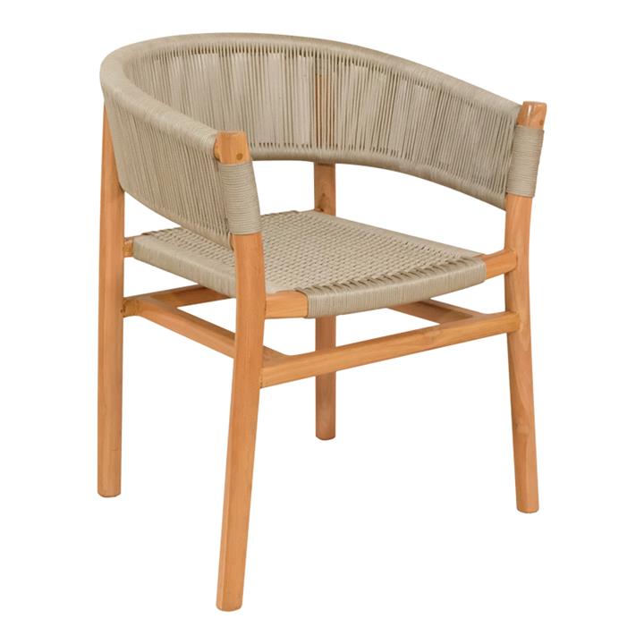 Kajone armchair pakoworld teak wood skeleton in natural shade and cream rope 62x55x75cm