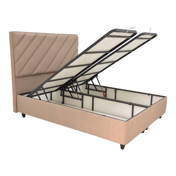 Tito pakoworld double bed with storage space bouclé fabric in light brown shade 160x200cm