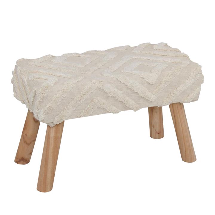 Shep Inart stool 100% cotton in white shade and eucalyptus wood 60x30x40cm