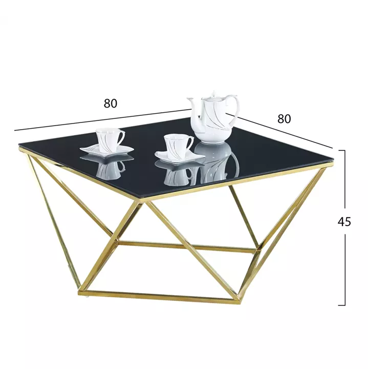 Coffee table Willow HM8613.01 with  black glass and gilded base 80X80X45 cm