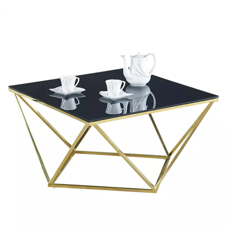 Coffee table Willow HM8613.01 with  black glass and gilded base 80X80X45 cm