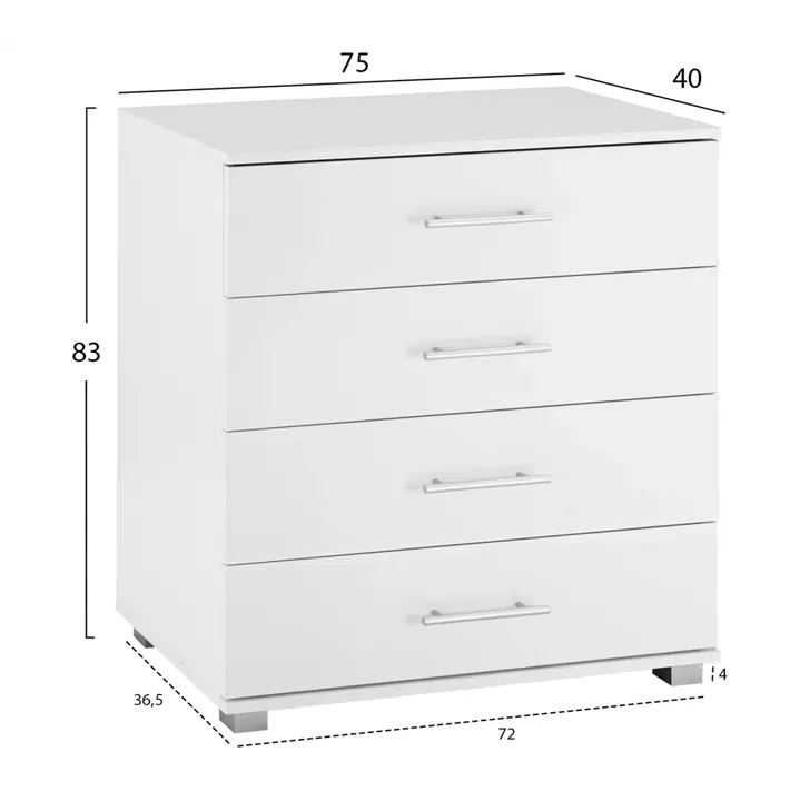 Drawer from melamine HM2204.05 with 4 drawers white 75x40x83cm